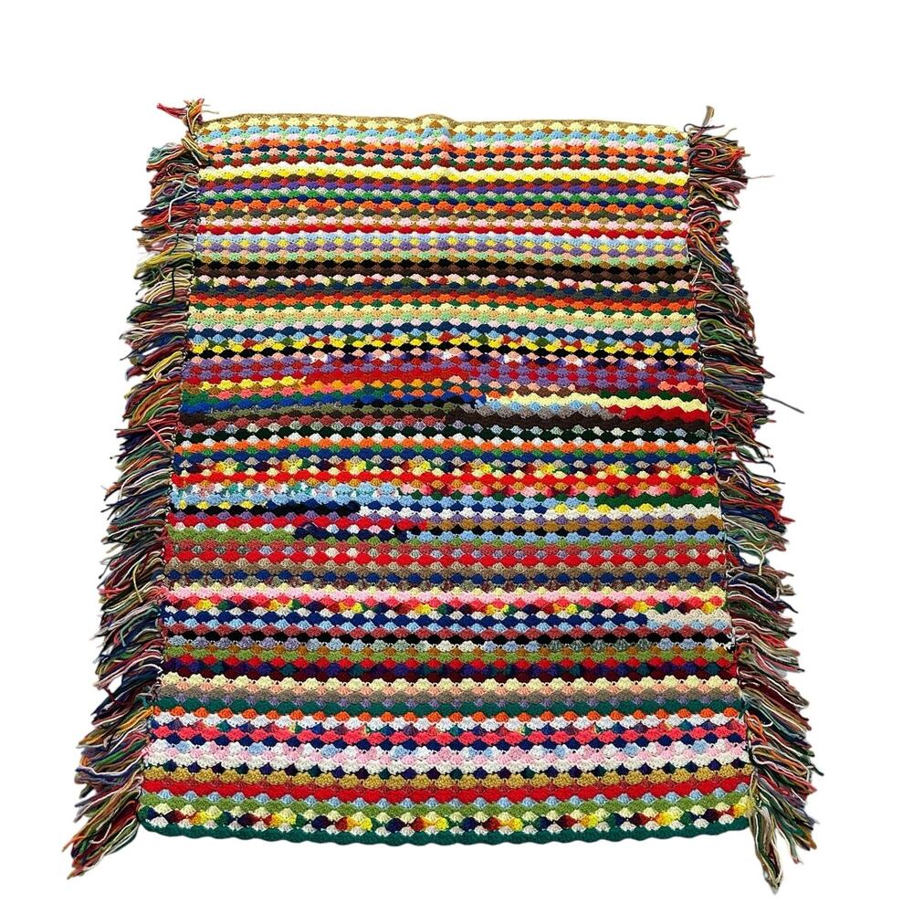 Handmade Crochet Afghan Blanket Throw Multicolor 70s Shell Pattern Large